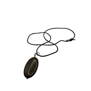 Brown Polished Oval Stone Pendant Necklace on Black Cord 16 inch